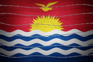 Kiribati flag and barbed wire - 3d illustration