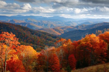 Mountains In Fall: Autumn Landscape of Great Smoky Mountains National Park at North Carolina-Tennessee Border