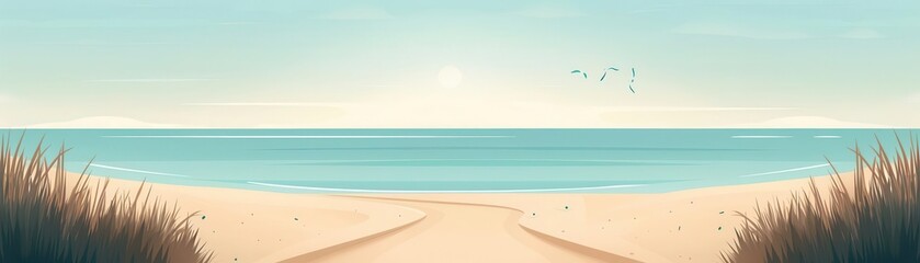 Fototapeta premium Beach path signs, sandy shores, flat design illustration