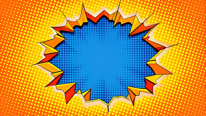Pop art comic background with hole or torn paper effect and dot halftone with copy space