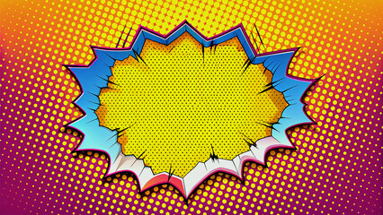 Pop art comic background with hole or torn paper effect and dot halftone with copy space