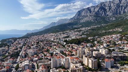 croatia makarska drone aerial city balkans adriatic
