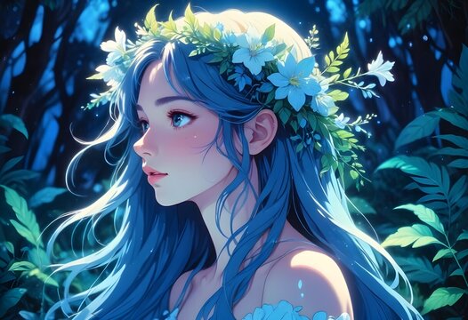 Fototapeta Beautiful Anime Girl Wallpaper with Flowers Background