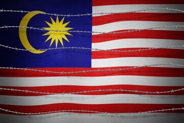 Malaysia flag and barbed wire - 3d illustration