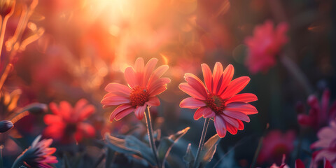 Fototapeta premium Wildflowers at sunset