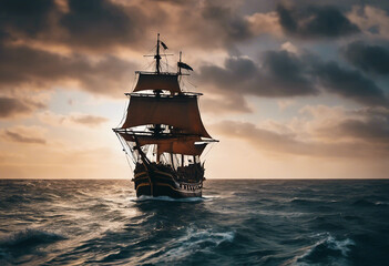 Obraz premium An old sailing ship at sea