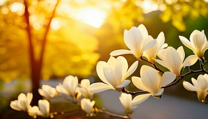 Fototapeta premium White blooming magnolias close up