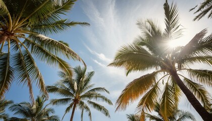 Exotic palm trees against the blue sky.
