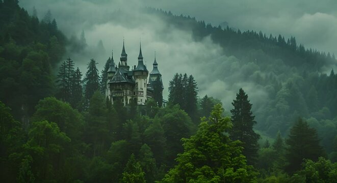 misty morning in the mountains and catle