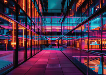 Fototapeta premium modern architecture with a lot of glass and neon lights