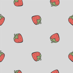 Simple seamless pattern with strawberries. Background with repeating elements. Drawing of fruits and berries. Illustration for gift paper and print