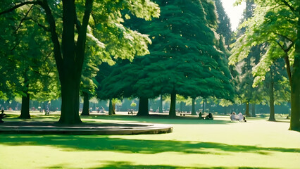 beautiful park with green grass and trees in the park