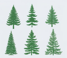 Set of pine trees. Isolated white background illustration
