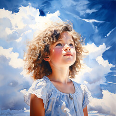 a beautiful girl looking towards the sky