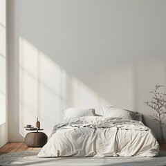 interior of a bedroom in front of empty wall