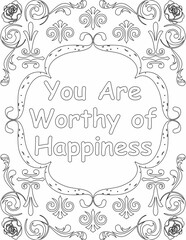 Printable floral coloring page for kids and adults with inspirational quote for self love and self care. it helps to struggle against life to enjoy the tough journey
