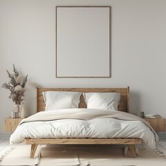 bedroom with bed and frame in front of empty wall