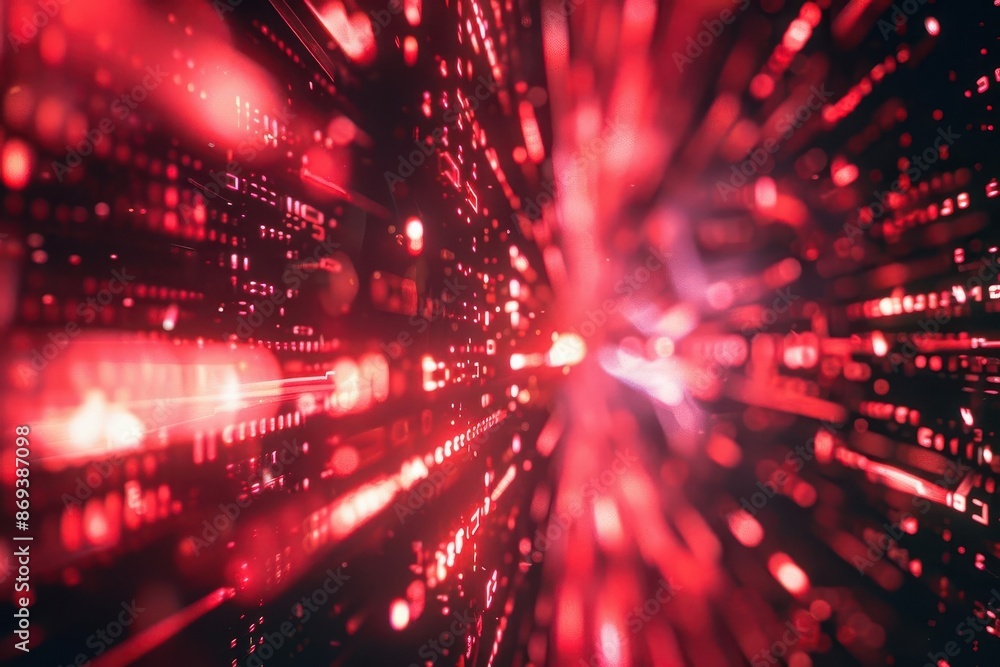 Poster pulsating neon red cyber attack epicenter glitch in cyberspace natural light abstract background