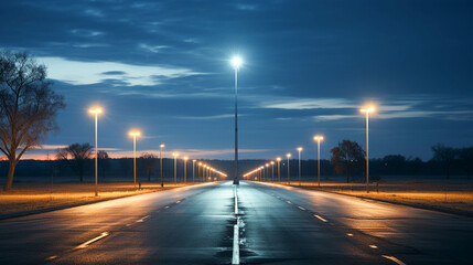 Empty highway at dusk blank billboard vanishing point