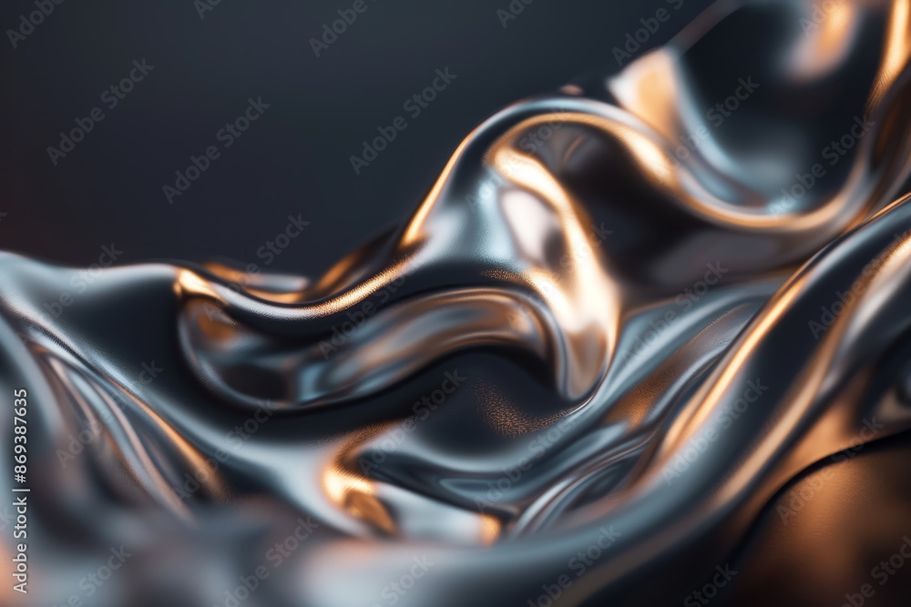 Poster abstract close-up of smooth, metallic waves creating an elegant, flowing texture with reflections an