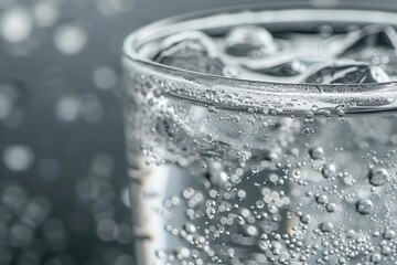 refreshing mineral water in a elegant glass with condensation droplets closeup product photography