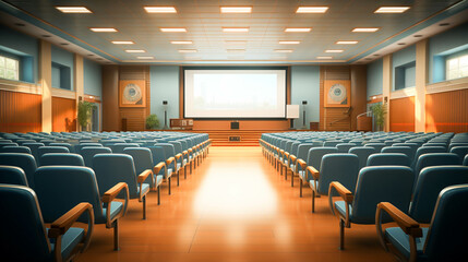 Empty lecture hall with modern projection equipment