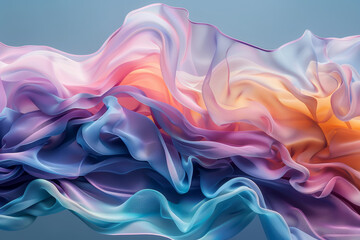 Fototapeta premium Abstract colorful wave flowing fabric background in vibrant pastel hues creating a serene and dynamic visual effect.
