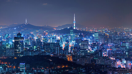 Obraz premium Cityscape of Seoul with the Namsan Seoul Tower in the distance