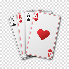 Hand fanned of playing cards. Ace of Spades, Diamonds, Clubs, Hearts. Vector illustration Casino or Poker of all the aces.