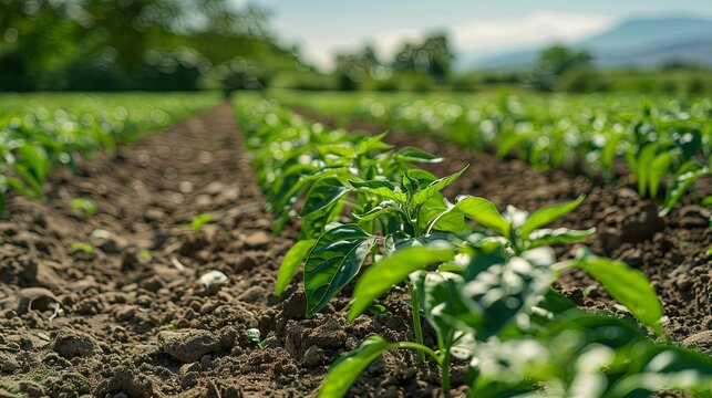 A farm field cultivated with pepper crops