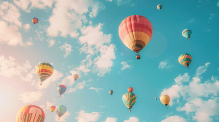 Obraz premium Colorful hot air balloons in a bright sky