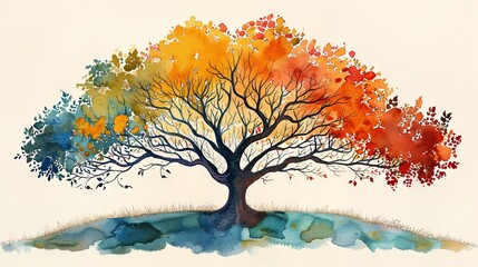 watercolor illustration of a fingerprint family tree, depicting a leafless genealogical tree