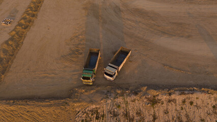 Aerial view of sandpit and factory plant producing sand materials for construction industry. Top...