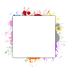 Square-Shaped Text Frame with Colorful Paint Splashes, Isolated on White