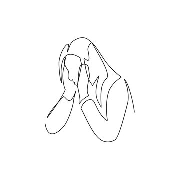 recommend clip art: Sick woman drawn in line art style