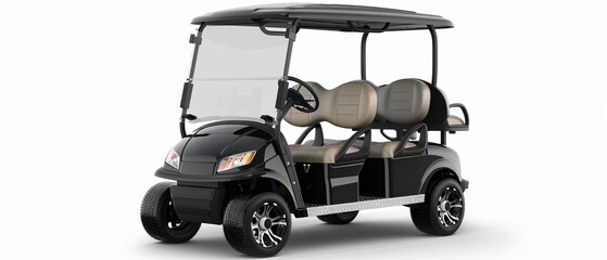Sleek, modern golf cart on white background for enthusiasts.