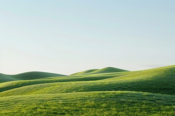 Naklejka premium A serene landscape depicting gentle rolling hills under a clear blue sky, creating a soothing and peaceful atmosphere.