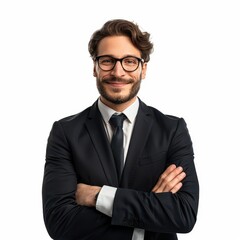 professional smiling Lawyer standing isolated on white background, looking directly at the camera with an attentive expression