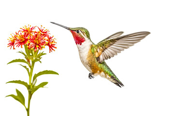 Hummingbird in Flight, Isolated on White Background