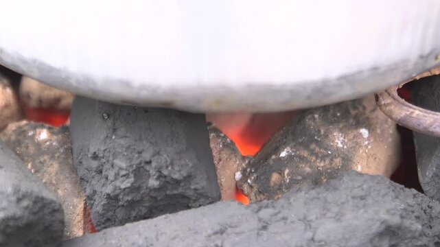Close up shot of a burning stove (brickets)