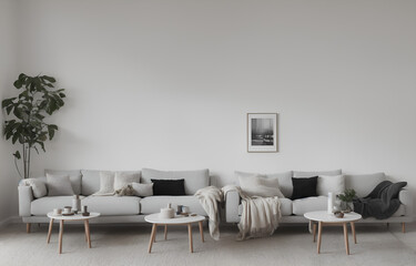 simple living room, white sofa, flat background style