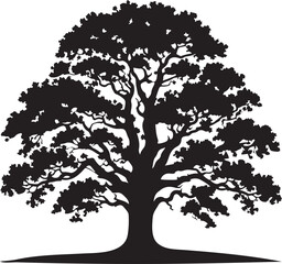 Hand drawn oak tree silhouette