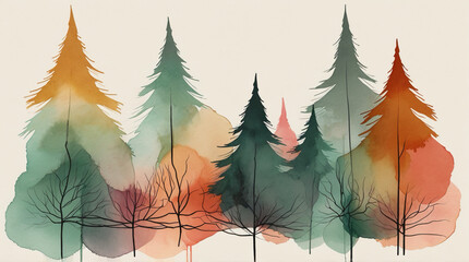 Autumn forest alcohol ink painting background