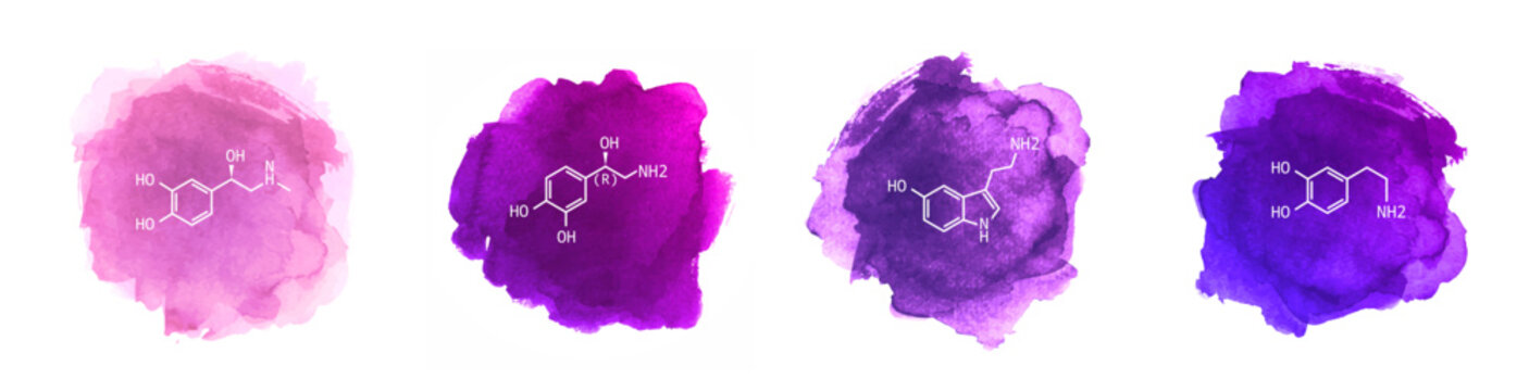 Neurotransmitters vector illustration on watercolor background