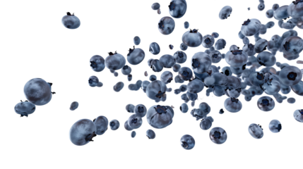 blueberries flying on transparent background