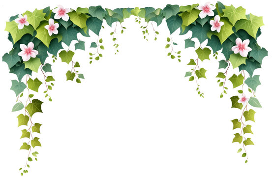 Plante retombante ou suspendue. Feuillage comme philodendron, potos ou lierre. Lianes botaniques formant une arche avec des fleurs pour d&eacute;coration cartes, mariage, anniversaire, f&ecirc;tes et &eacute;v&egrave;nement
