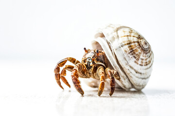 Hermit Crab in Shell on White Background