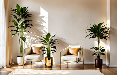 Fototapeta premium simple living room, white sofa, flat background style