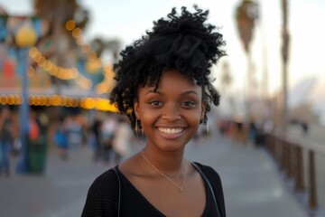 Obraz premium Portrait of a young African American woman on the boardwalk
