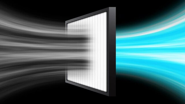 Air filter with blue waves effect. Antibacterial, dust, solid particle filtration and ventilation.